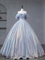 A Line Off Shoulder Tulle Sequin Blue Purple Long Prom Dresses Sequin Prom Dresses
