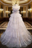 A Line Off Shoulder Tulle Sequin Light Pink Long Prom Dress,Sequin Long Prom Dress