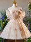 A-Line Off Shoulder Tulle Short Champagne Prom Dress, Cute Homecoming Dress