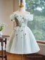 A-Line Off Shoulder Tulle Short Prom Dresses Green Homecoming Dresses