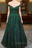 A Line Off-the-Shoulder Glitter Appliqued Tulle Prom Dresses/Prom Dresses with Regular Straps