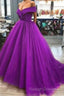A Line Off The Shoulder Purple Tulle Prom Dresses Long Evening Gown