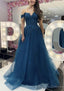 A Line Off-the-Shoulder Regular Straps Long Dress Floor Length Tulle Prom Dress With Appliqued Glitter