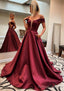 A Line Off-the-Shoulder Sleeveless Satin Sweep Train Prom Dress With Pockets