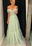 A Line Off-the-Shoulder Sleeveless Sweep Train Tulle Prom Dress With Pleated
