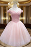 A-line Off-the-Shoulder Sleeveless Tulle Short/Mini Homecoming Dress With Sequins Beading