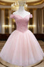 A Line Off-the-Shoulder Sleeveless Tulle Short Mini Homecoming Dress With Sequins Beading