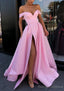 A Line Off-the-Shoulder Strapless Long Dress Floor Length Satin Prom Dress With Split