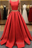 A-Line One-Piece Jewel Open Back Long Prom Dresses
