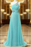 A Line One Shoulder Chiffon Pleats Crystal Bridesmaid Dresses