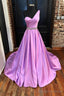 A Line One Shoulder Sleeveless Satin Long Dress Floor Length Prom Dress With Beading Pleated