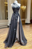 A Line One Shoulder Tulle Black Long Prom Dresses Black Prom Dresses