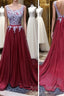 A Line Open Back Lace Burgundy Prom Dress Burgundy Prom Dress
