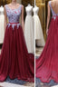A Line Open Back Lace Burgundy Prom Dresses, Burgundy Formal Dresses