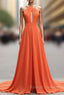 A Line Orange Chiffon Halter Cut Out Backless Prom Dresses