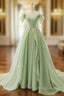 A Line Organza Green Long Prom Dress, Green Long Graduation Dress