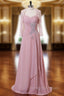 A Line Pink Chiffon Beaded Mother Of The Bride Dress With Jacket