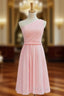 A Line Pink Chiffon One Shoulder Pleats Short Bridesmaid Dresses