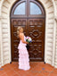 A Line pink long prom dress , unique prom dress