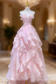 A Line Pink Long Prom Dress Strapless Prom Gown