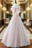 A-Line Pink Organza Long Prom Dress, Pink Long Formal Dress