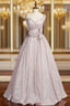 A Line Pink Sequins Spaghetti Straps Prom Dresses With Bow
