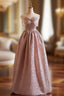 A Line Pink Strapless Bow Prom Dresses
