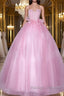 A-Line Pink Tulle Lace Long Prom Dress, Pink Formal Dresses
