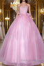 A Line Pink Tulle Lace Long Prom Dresses Pink Prom Dress