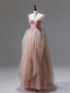 A-Line Pink Tulle Lace Long Prom Dresses Pink Tulle Lace Prom Dresses