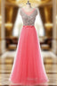 A Line Pink Tulle Prom Dresses