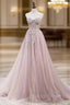 A Line Pink Tulle Sweetheart Appliques Prom Dresses