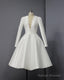 A-Line Plunge Neck Tea Length Satin Wedding Dresses