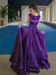 A-Line/Princess Bateau Floor-Length Satin Prom Dresses With Ruffles