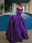 A Line Bateau Floor Length Satin Prom Dresses With Ruffles