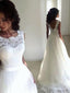 A Line Bateau Sweep Train Tulle Wedding Dresses With Belt/Sash