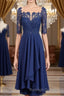 A Line Bateau Tea-Length Chiffon Mother of the Bride Dress With Appliques Lace