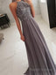 A Line Halter Floor Length Chiffon Prom Dresses With Beading