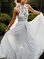 A-Line/Princess Halter Floor-Length Chiffon Wedding Dresses With Lace