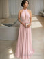 A Line Halter Floor Length Stretch Crepe Mother of the Bride Dresses With Ruffles
