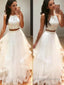 A Line Halter Floor Length Tulle Prom Dresses