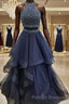A-Line/Princess Halter Floor-Length Tulle Prom Dresses