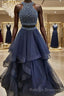 A Line Halter Floor Length Tulle Prom Dress