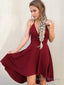 A Line Halter Knee-Length Stretch Crepe Homecoming Dresses With Ruffles