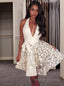 A Line Halter Short Mini Organza Homecoming Dresses With Appliques Lace