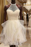 A Line Halter Short Mini Organza Homecoming Dress With Beading