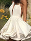 A Line Halter Short Mini Satin Homecoming Dresses With Pockets