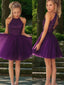 A Line Halter Short Mini Tulle Homecoming Dresses With Beading