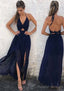 A Line Halter Sleeveless Ankle-Length Chiffon Prom Dress With Split