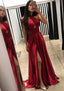 A Line Halter Sleeveless Sweep Train Charmeuse Prom Dress With Split